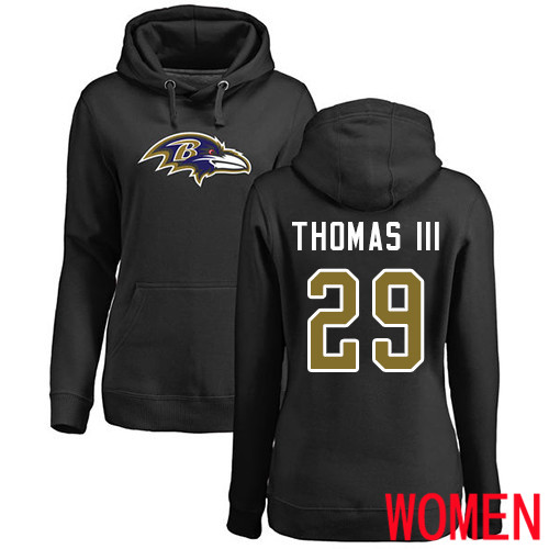 Baltimore Ravens Black Women Earl Thomas III Name and Number Logo NFL Football #29 Pullover Hoodie Sweatshirt